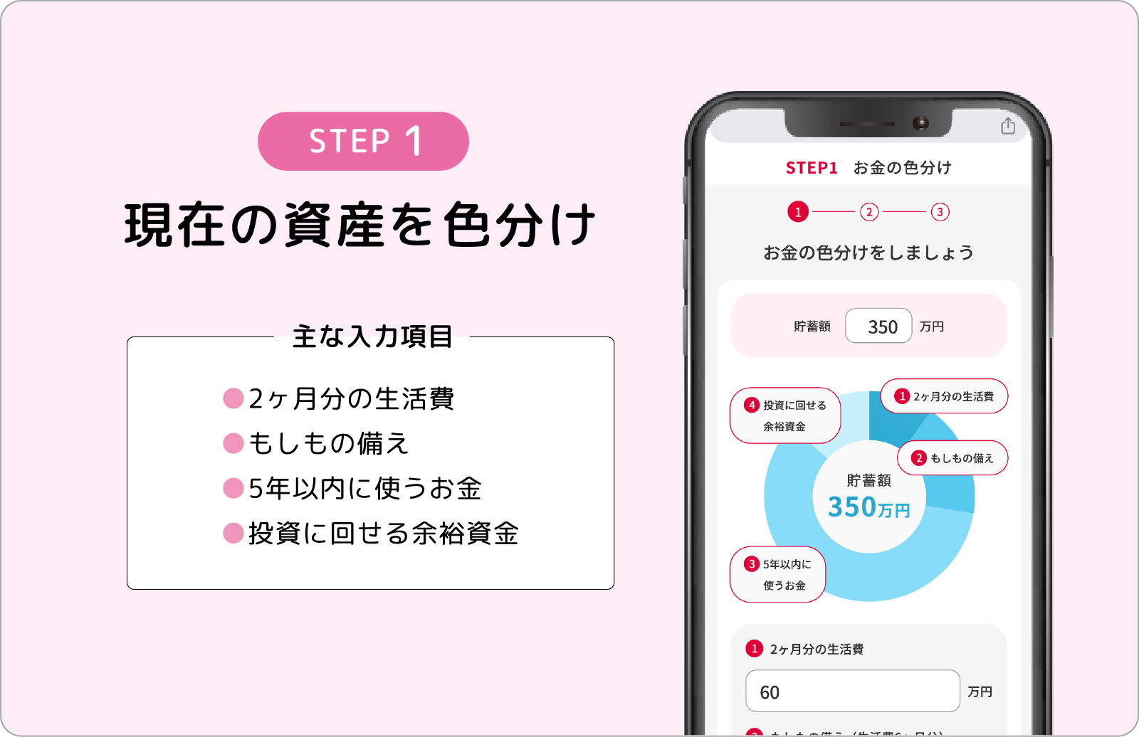 STEP1　現在の資産を色分け