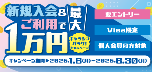 ≪VISA限定≫新規入会&ご利用で最大1万円キャッシュバック！キャンペーン