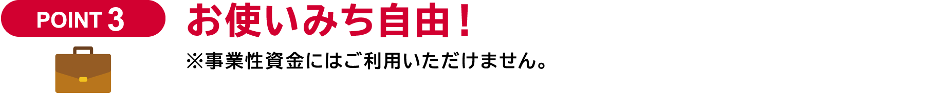 お使いみち自由!※事業性資金にはご利用いただけません。