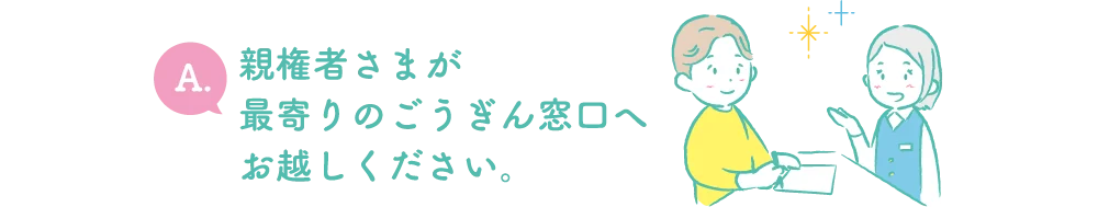 A.親権者さまが最寄りのごうぎん窓口へお越しください。