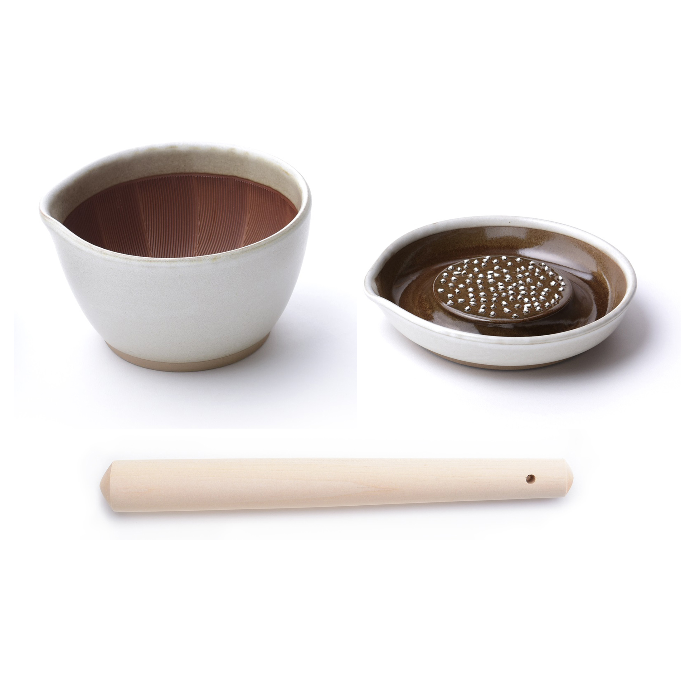 もとしげ すり鉢・おろし器・すりこぎ3点セット(大)/白