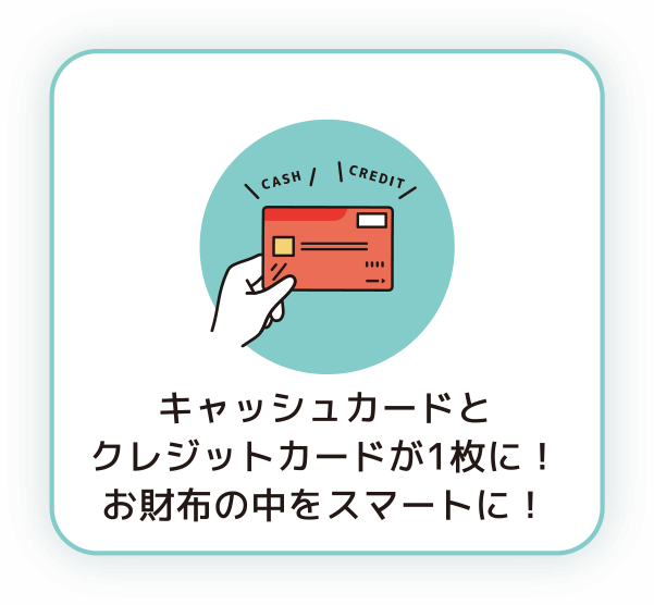 キャッシュカードとクレジットカードが1枚に！お財布の中をスマートに！